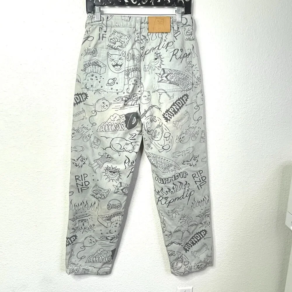 RipNDip Gray Doodle Print Jeans Unisex‎ Size 30